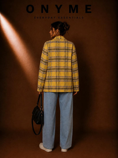 Blazer giallo scozzese con patch