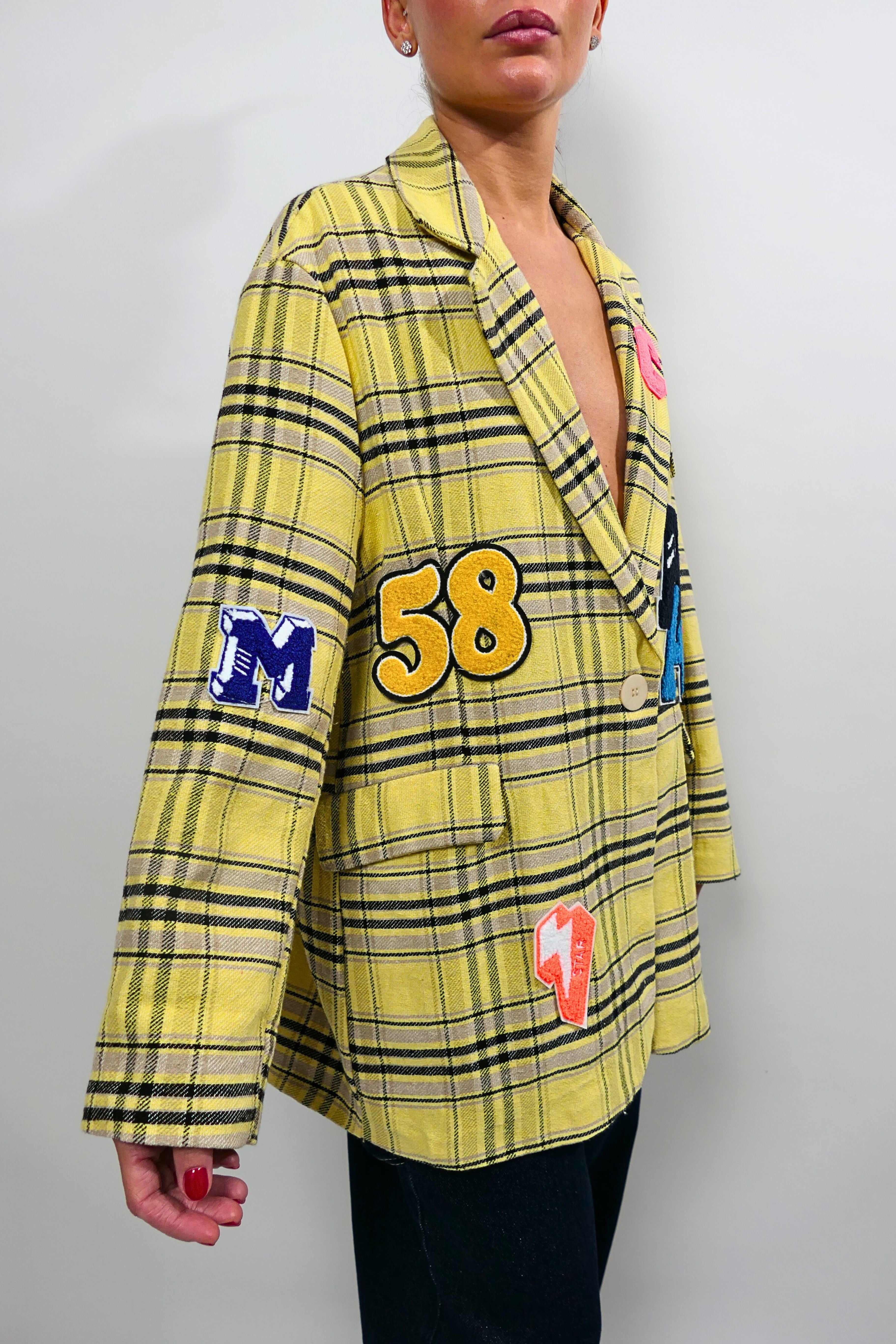 Blazer giallo scozzese con patch