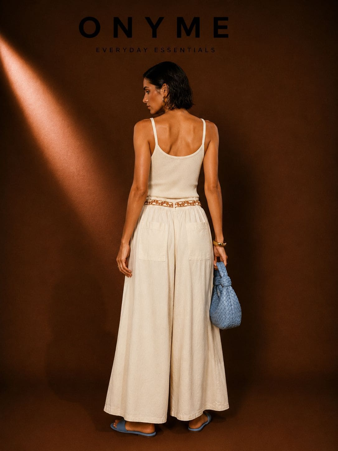 Pantalone palazzo in cotone con cintura ricamata Altamira Milano