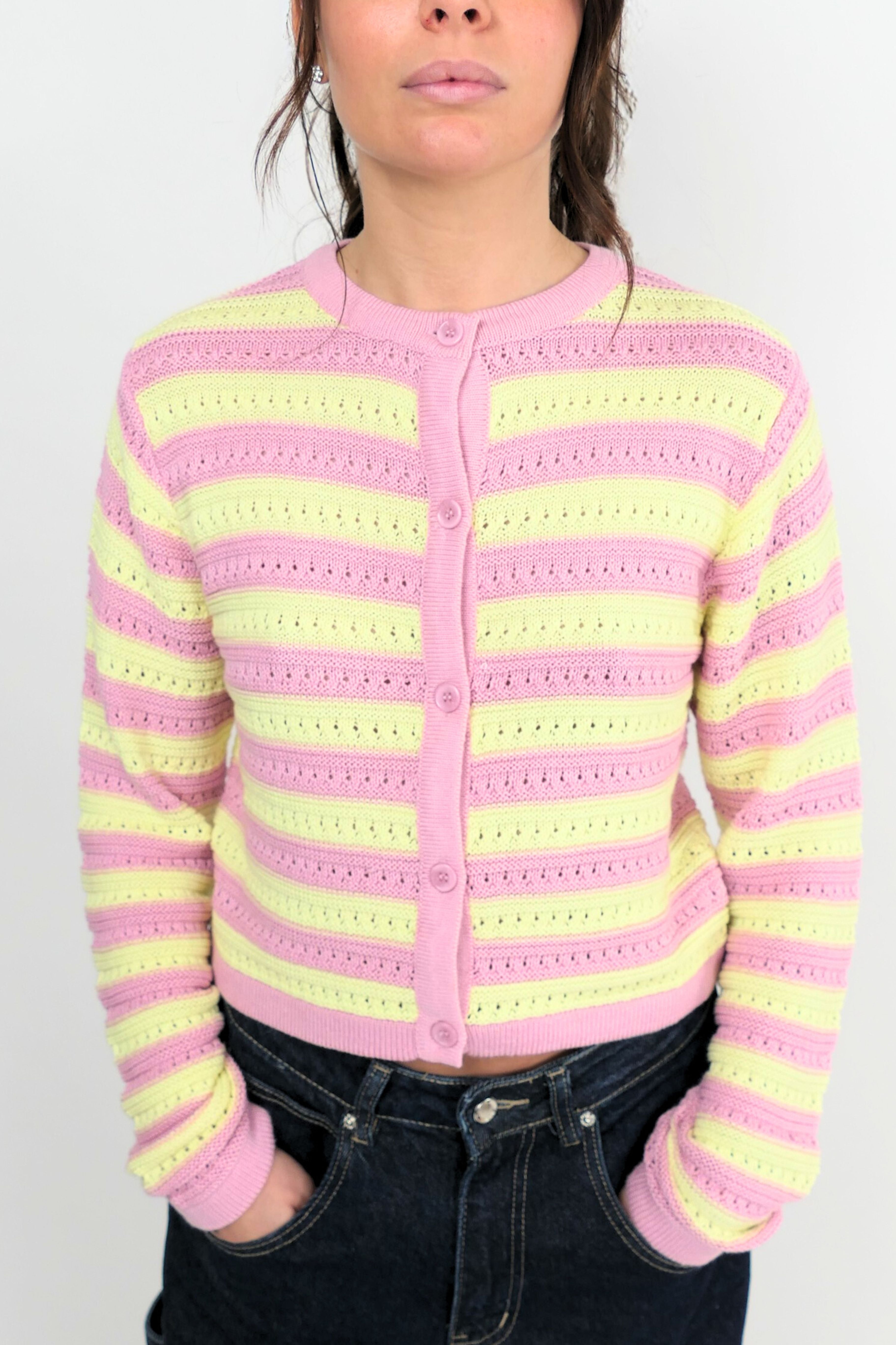 Cardigan a righe rosa e giallo