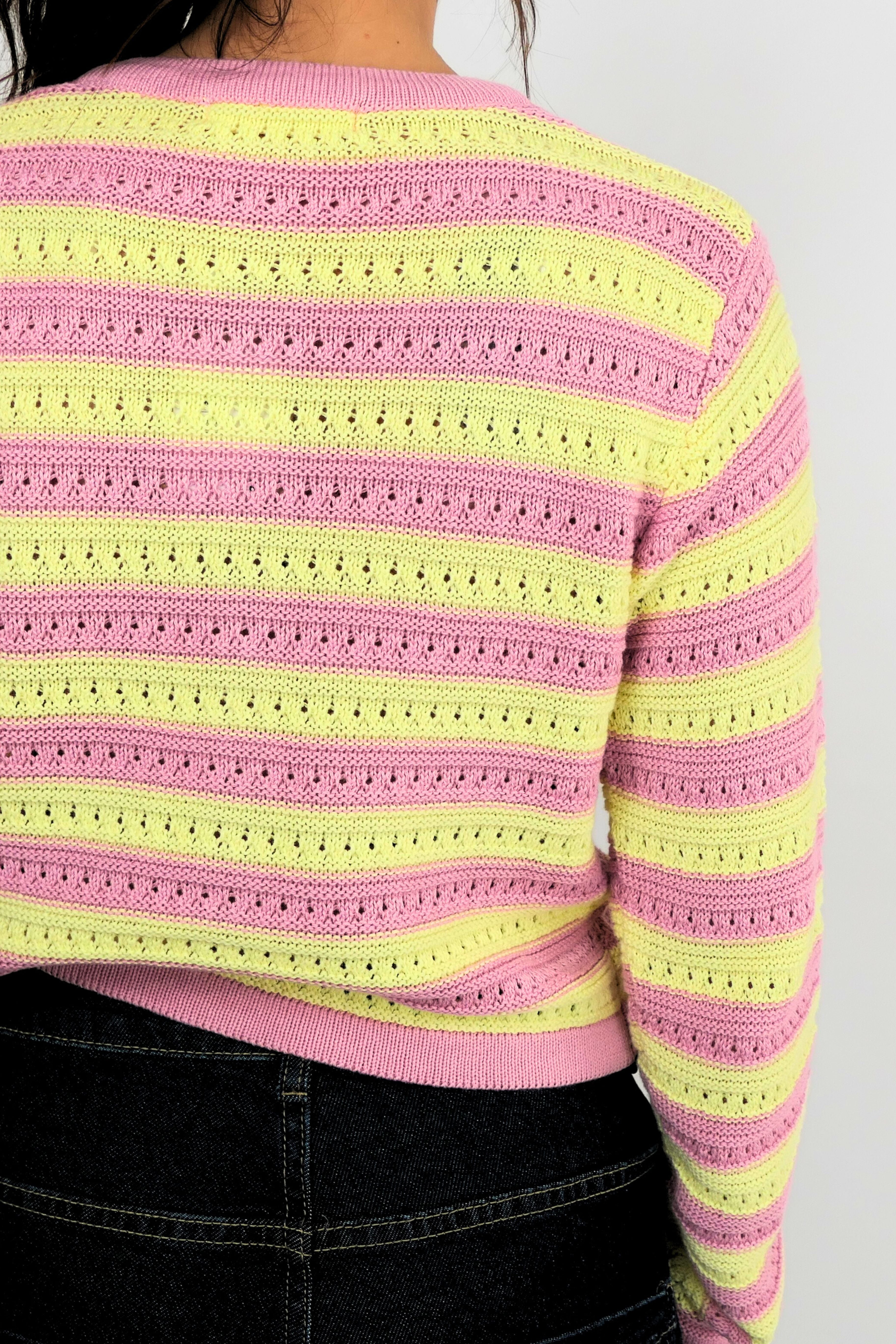 Cardigan a righe rosa e giallo