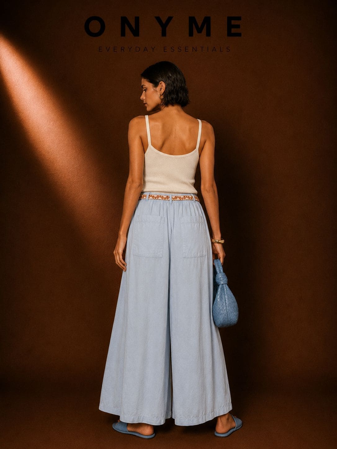 Pantalone palazzo in cotone con cintura ricamata Altamira Milano