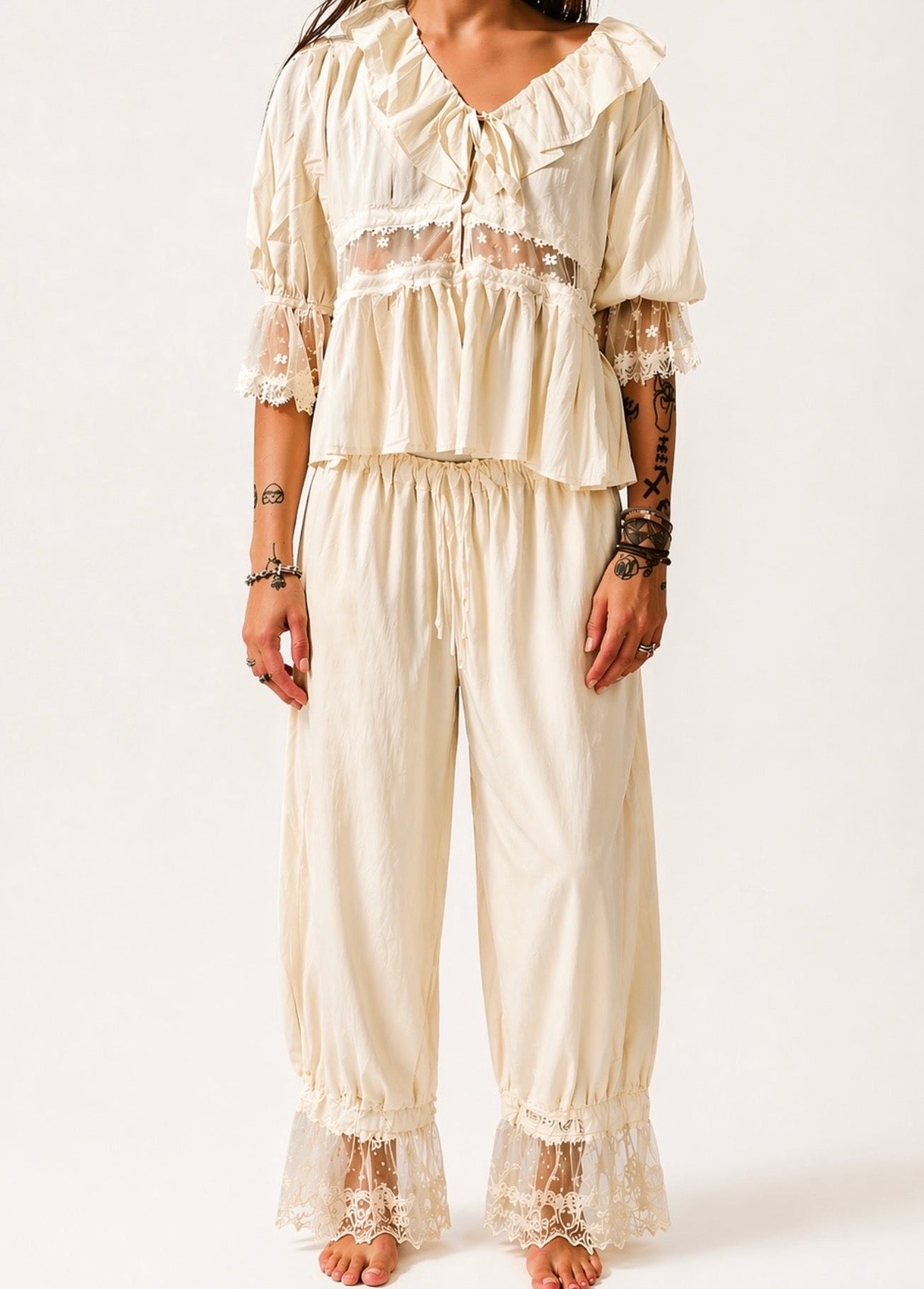 Camicia panna in pizzo