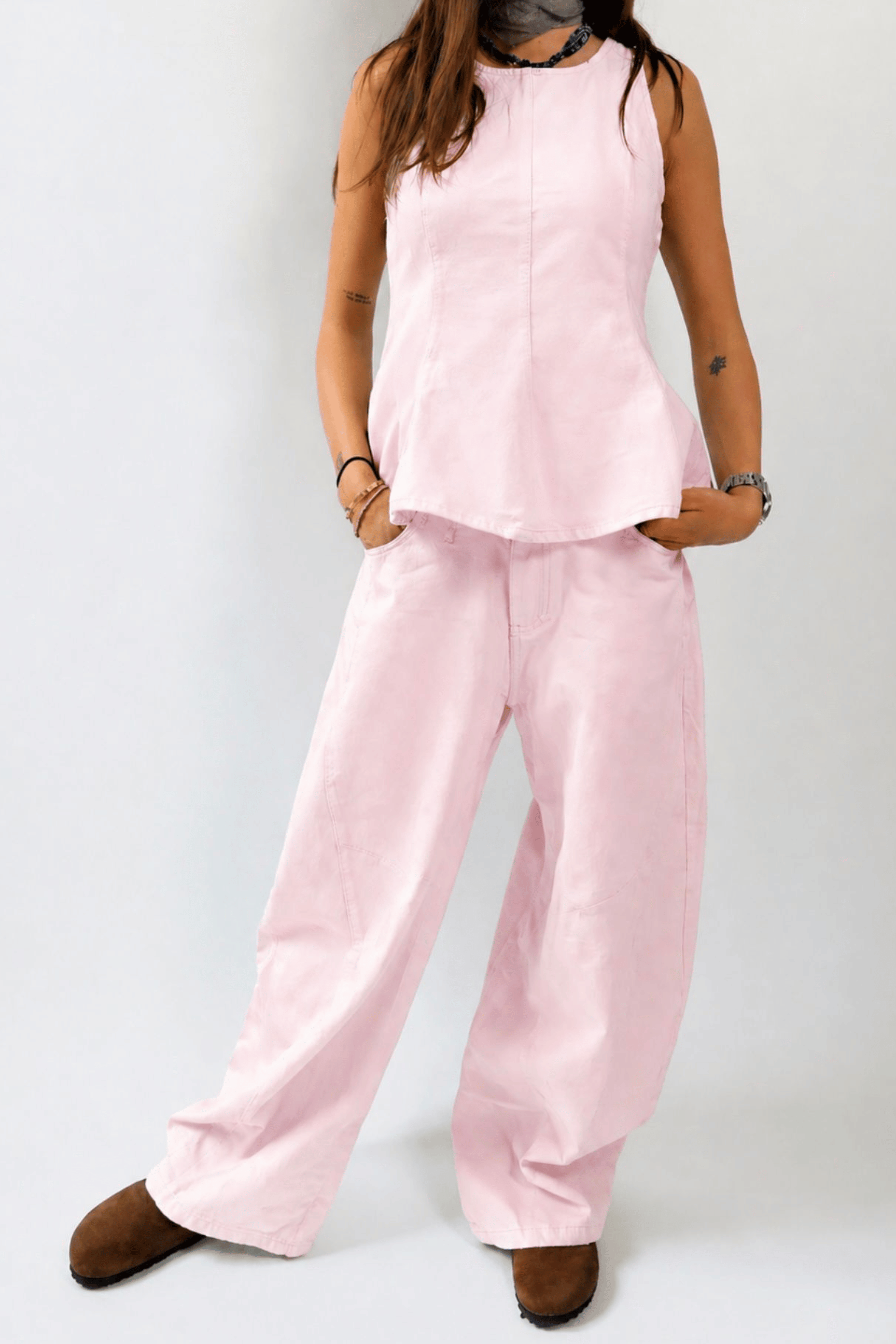 Completo rosa denim leggero