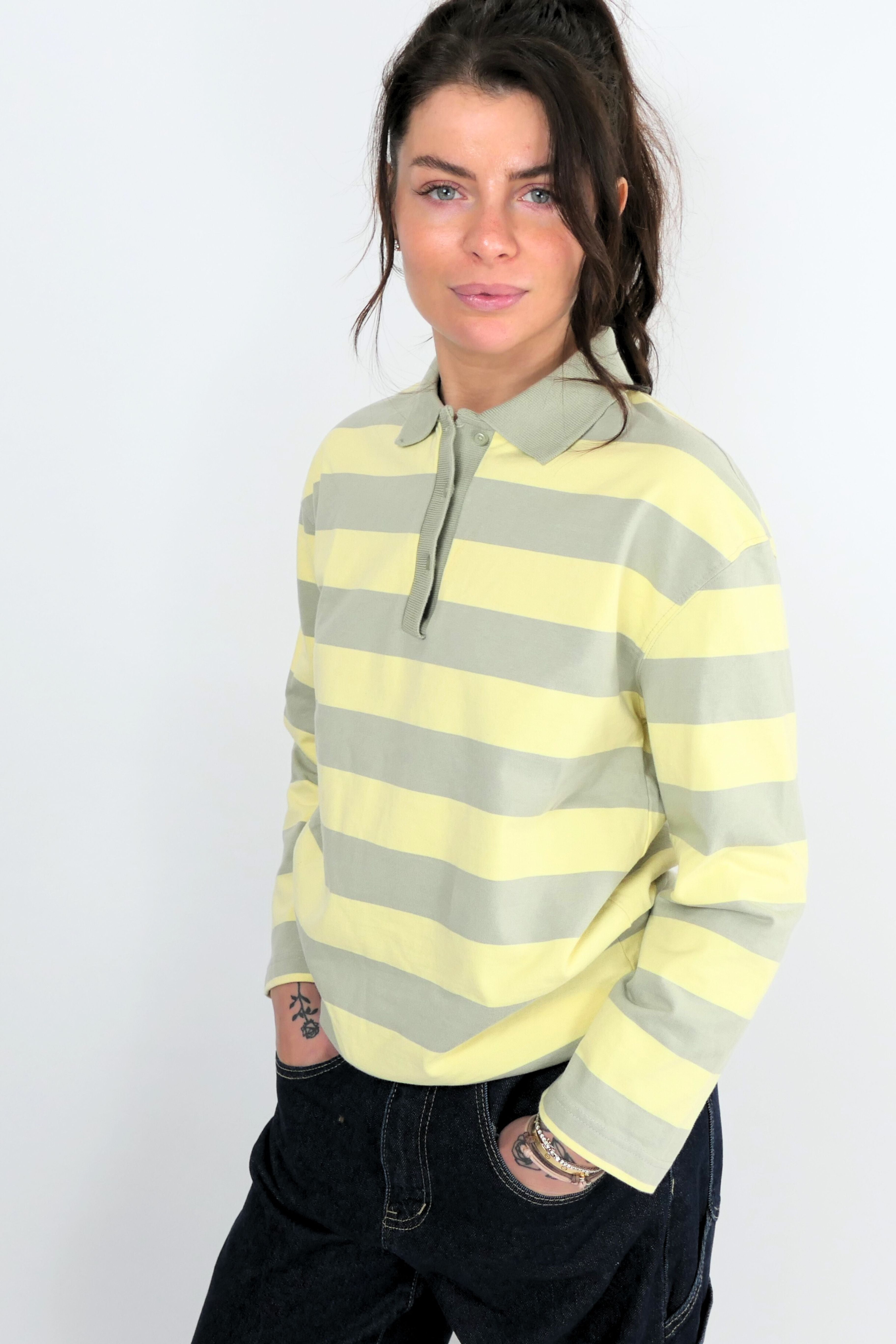 Polo maniche lunghe gialla e grigia