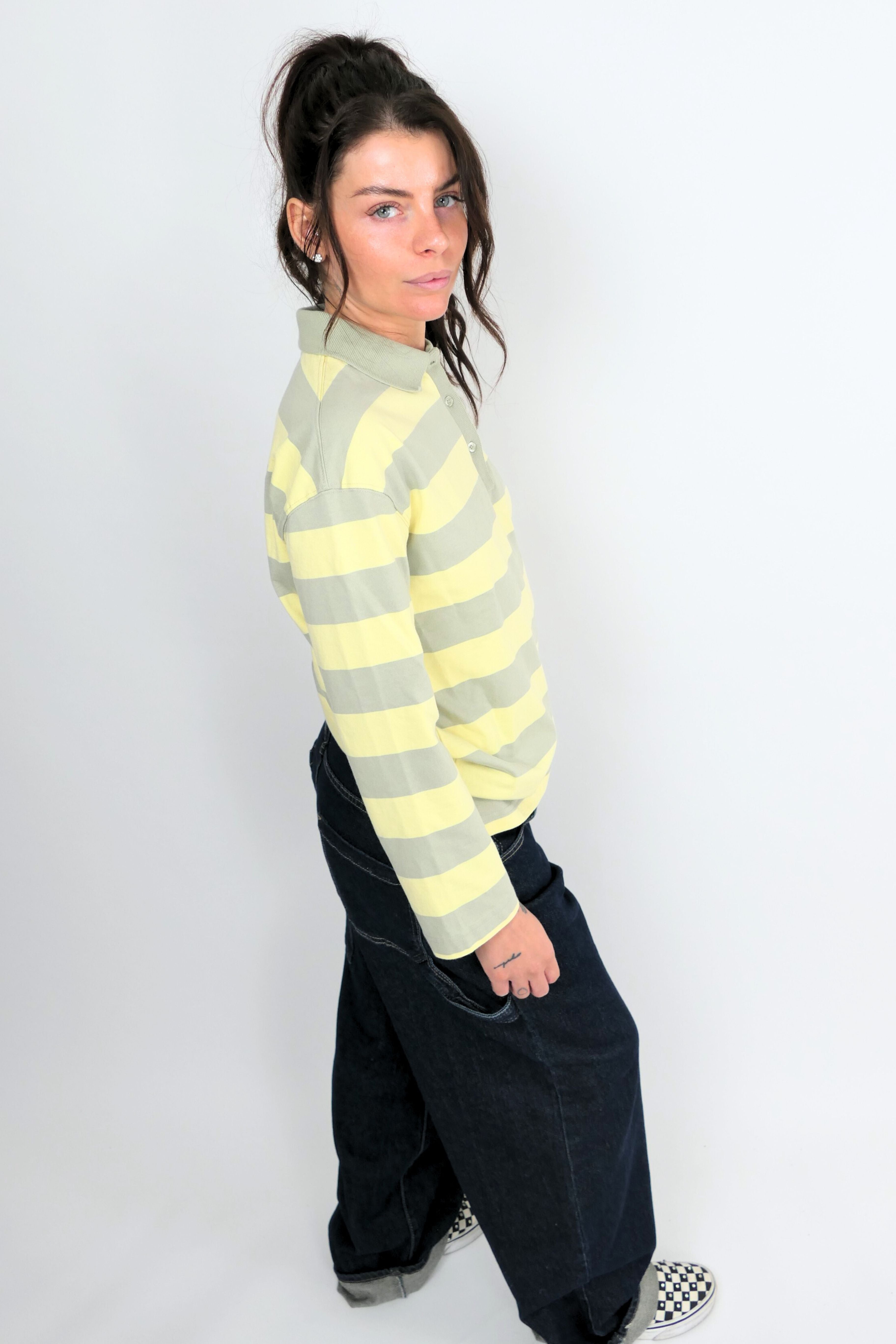 Polo maniche lunghe gialla e grigia