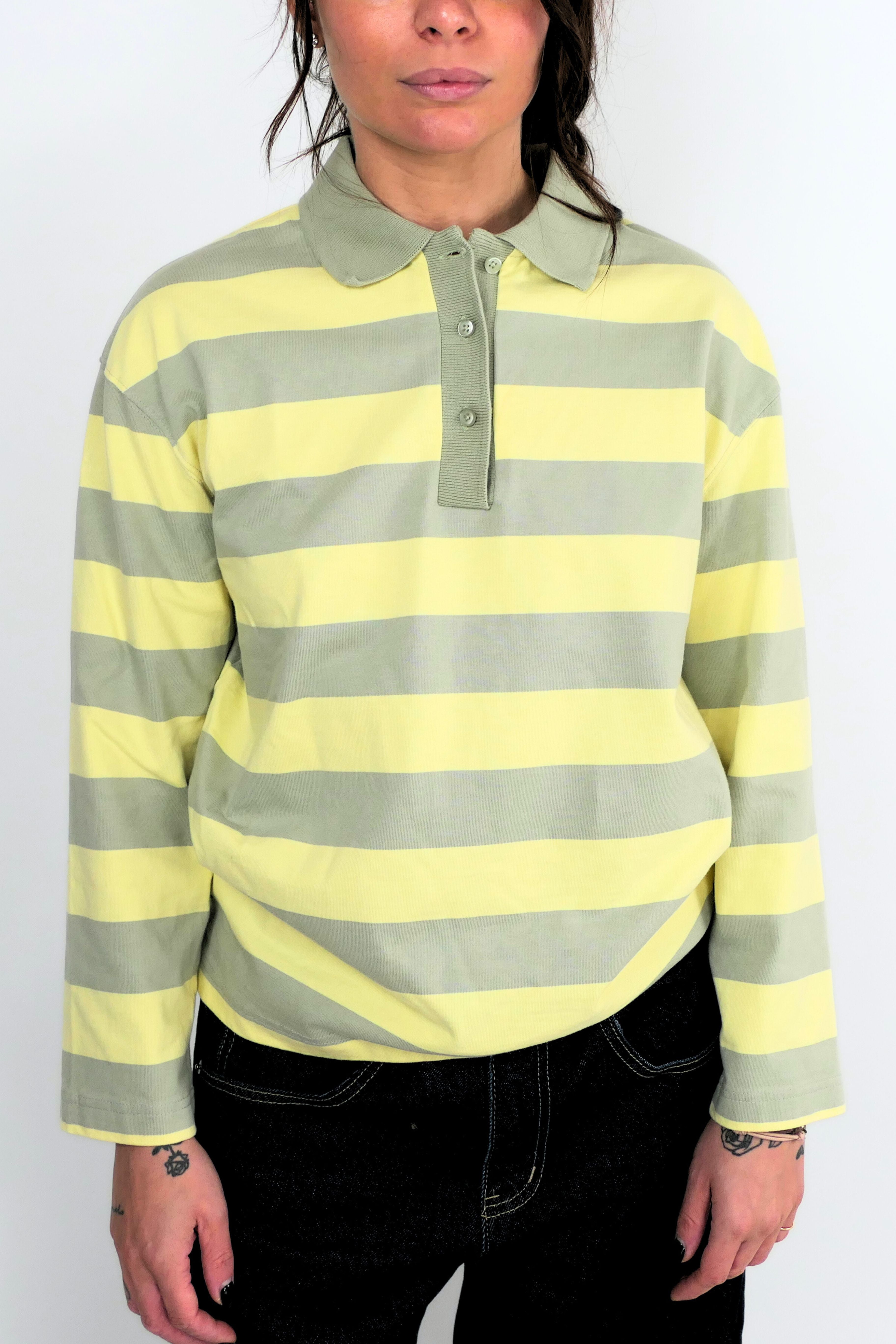 Polo maniche lunghe gialla e grigia