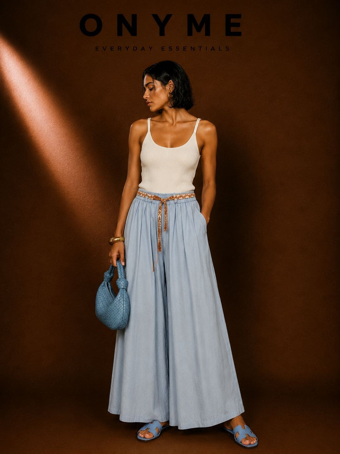 Pantalone palazzo in cotone con cintura ricamata Altamira Milano