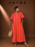 Vestito a righe con maniche a sbuffo