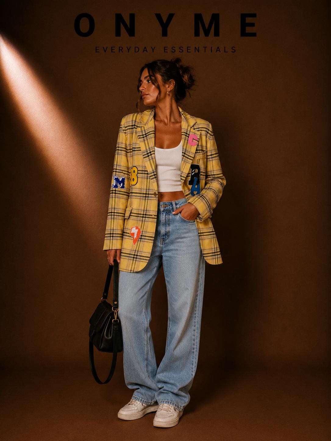 Blazer giallo scozzese con patch