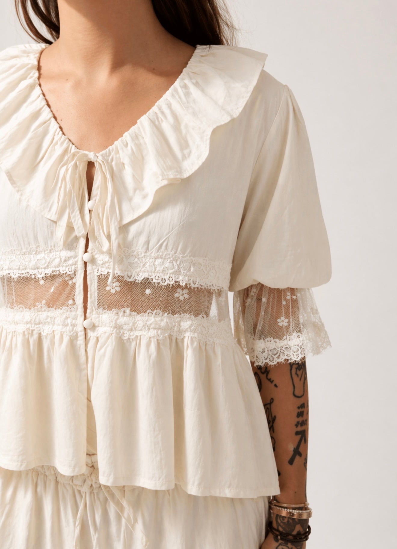 Camicia panna in pizzo