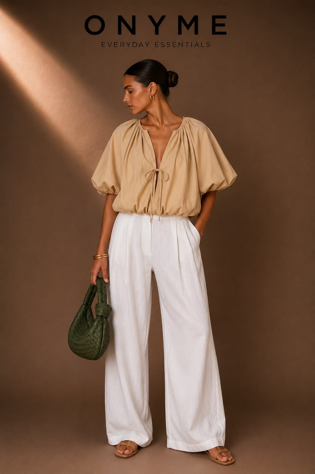 Blusa Balloon con Fiocco Camel