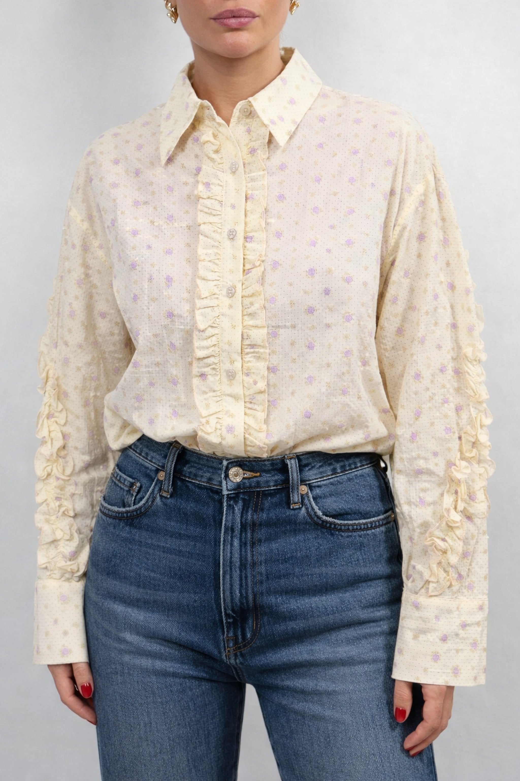 Camicia panna fantasia floreale lilla Altamira Milano