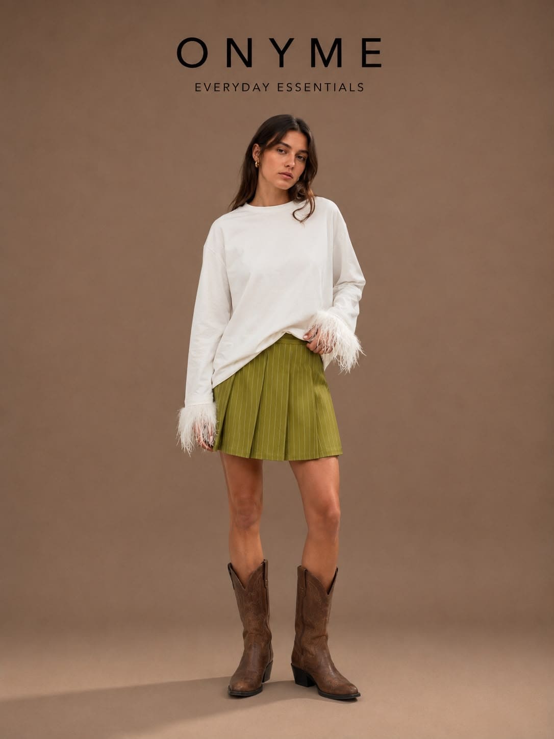 Gonna verde gessata a pantaloncino Lumina