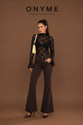 Maglia pizzo con manica a sbuffo