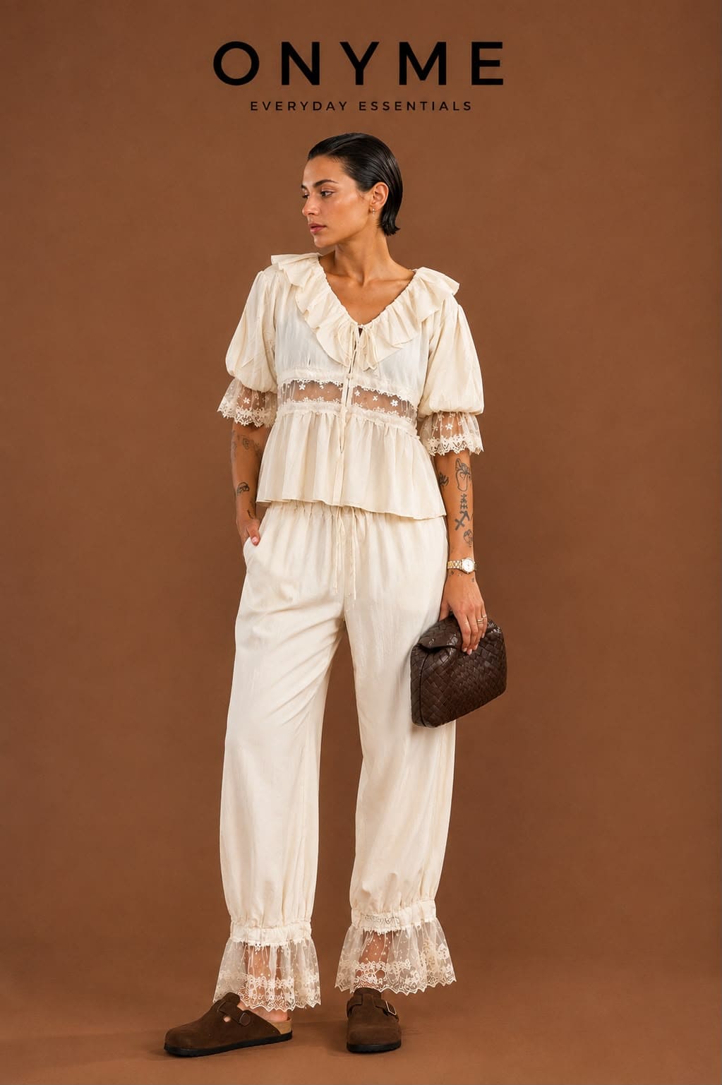 Pantalone panna in pizzo